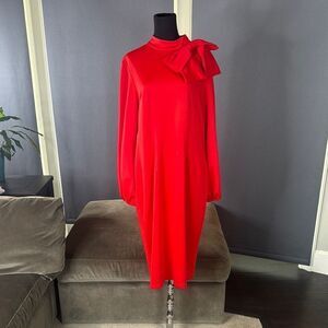 Women’s Red Long Sleeve Midi Dress with Bow Detail Size XL